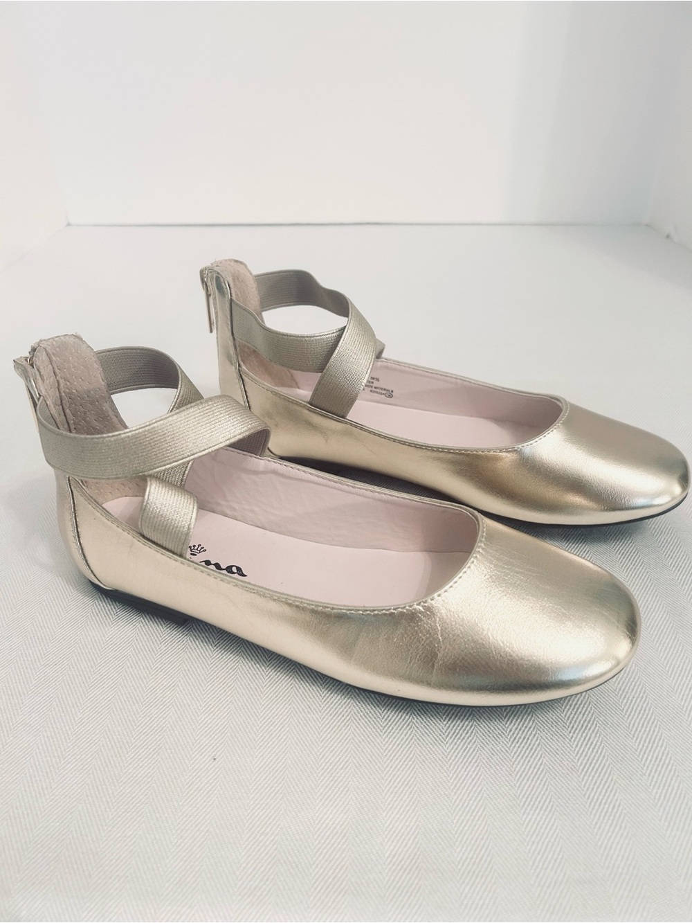 Nina Girls Metallic Gold Ballet Flats with Ankle Straps